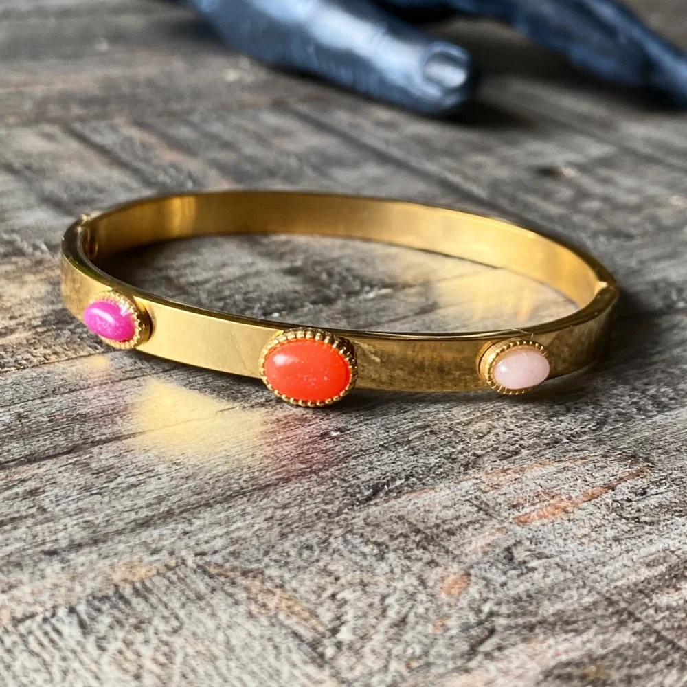 NEW Gold Bangle Bracelet With Stone Accents